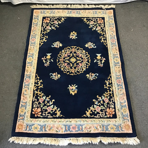 Vintage Oriental Blue Wool 4x6 Area Rug