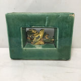 Vintage MC McCoy Green Ceramic Goldfinch Vase