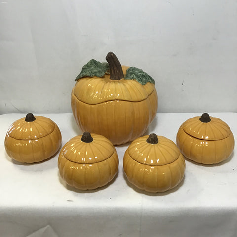 5pc Service for 4 Modern Williams Sonoma Harvest Pumpkin Soup Bowl Set