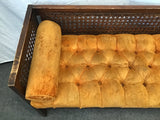 Vintage Wood & Cane Orange Upholstered Settee