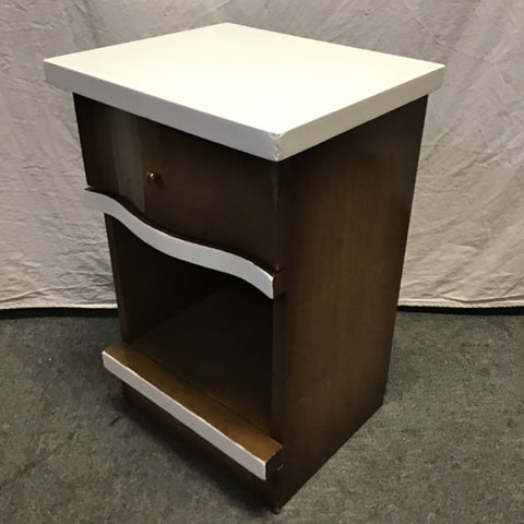 Vintage MC Dark-Stained & White-Painted Wood 2-Tier Night Stand