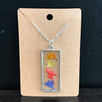 Rustic Petal Shop Pressed Flowers in Silver Rectangle Pendant Necklace