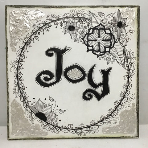 Eltimar Design "Joy" Holiday Artwork on White Wood Board