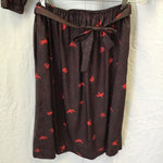 2pc Black & Red Silk Blouse & Midi Skirt