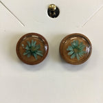 Rustic Petal Shop Pressed Green Flowers on Round Wood Stud Earrings
