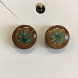 Rustic Petal Shop Pressed Green Flowers on Round Wood Stud Earrings