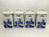 Set of 4 Antique Inge White & Blue Delft Windmill Ceramic Kitchen Canisters