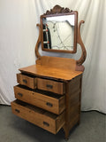 Vintage Craftsman Solid Maple 4-Drawer Dresser & Mirror