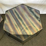 Pair of Modern Metal & Iridescent Glass Hexagonal End Tables