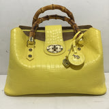 Emma Fox Yellow Leather & Bamboo Handbag