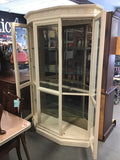 Vintage Farmhouse White Wooden Glass-Front China Cabinet