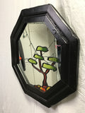 Vintage Black-Framed Stained Glass Tree & Mirror