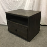 Pair of Rustic Grey-Stained Wood 2-Tier Night Stands
