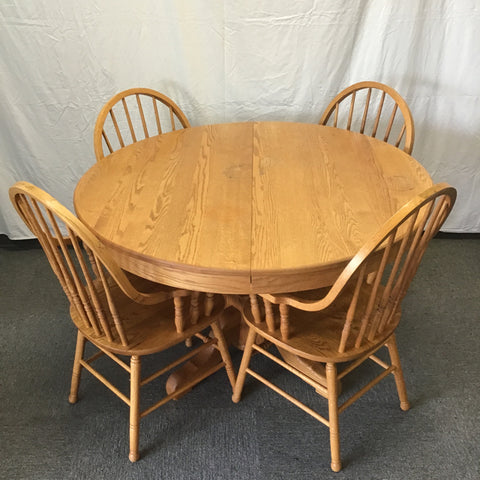 5pc Modern Light-Stained Solid Oak Dining Set