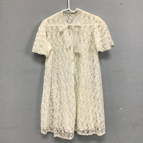 Vintage Miss Elaine Floral Off-White Lace Robe