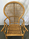 Vintage MCM Boho Bamboo & Wicker Fan-/Balloon-Back Armchair