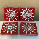 Susan Sitaraman Single Hand Painted Mandala On Red Tile Magnet