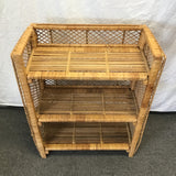 Vintage Medium-Stained Wicker 3-Tier Folding Shelf