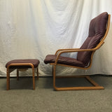 Vintage Danish Modern Palliser Burgundy Leather Armchair & Ottoman