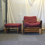 Vintage Primitive Solid Live Edge Cedar Futon Chair & Ottoman