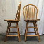 Pair of Modern Solid Oak Swivel Counter Stools