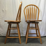 Pair of Modern Solid Oak Swivel Counter Stools