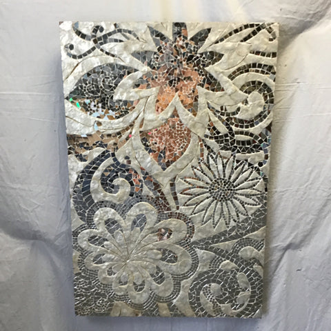 Modern Pier 1 Floral Off-White & Mirrored Mosaic Wall Hanging