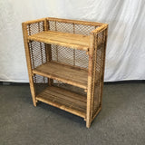 Vintage Medium-Stained Wicker 3-Tier Folding Shelf