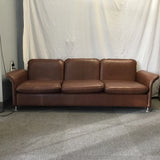 Vintage 1970's Danish Modern Brown Bonded Leather Sofa