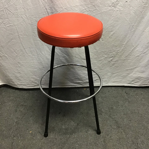 Vintage MCM Orange Vinyl Swivel Bar Stool