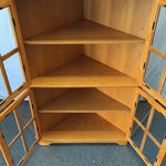 Modern Craftsman Oak Veneer Glass-Front Corner Bookcase