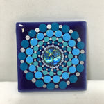 Susan Sitaraman Single Hand Painted Mandala On Blue Tile Magnet