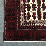 Vintage Hand Hooked Red & White & Black Geometric Wool 3x6 Area Rug