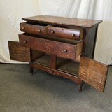 Antique Edwardian Tiger Oak Veneer 3-Drawer & 2-Door Cabinet Washstand