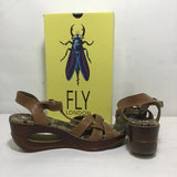 Fly London Brown Leather Strappy Wedge Sandals