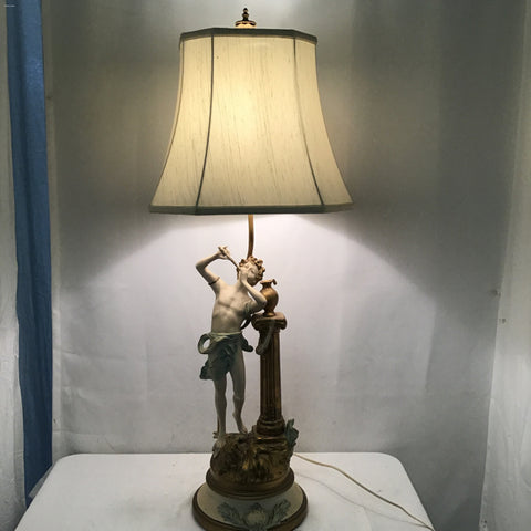 Vintage Gold & Off-White Flute Playing Figure Table Lamp