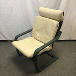 IKEA POANG Green Painted Wood & Tan Leather Armchair