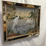 Vintage Mirror-Framed Original Crane Silk Screen Print