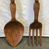 2pc Oversized Carved Tropical Wood Spoon & Fork
