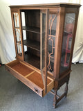 Vintage Jacobean Solid & Veneer Walnut Glass-Front Curio Cabinet