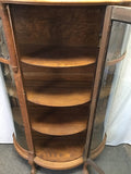 Vintage Oak & Tiger Oak Curved-Glass-Front Curio Cabinet
