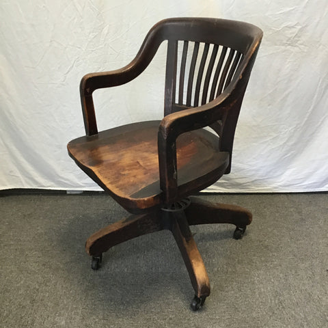 Vintage Solid Black Walnut Rolling Banker's Office Chair