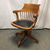 Vintage Johnson Solid Oak & Black Vinyl Rolling Office Chair