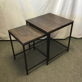 Set of 2 Modern Tropical Wood & Black Metal Nesting Tables