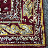 Vintage Kashmir Hand Embroidered Red & Gold Elephant Tapestry