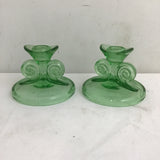 Pair of Vintage Art Deco Fostoria "Versailles" Uranium Glass Candle Holders