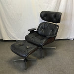 Vintage Plycraft Black Leather Stressless Recliner & Ottoman