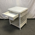 Vintage White Wicker 2-Tier Night Stand