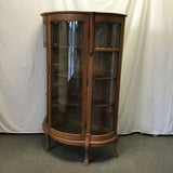 Vintage Oak & Tiger Oak Curved-Glass-Front Curio Cabinet