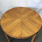 Vintage MCM Round Drexel Black Walnut Veneer Expanding Dining Table